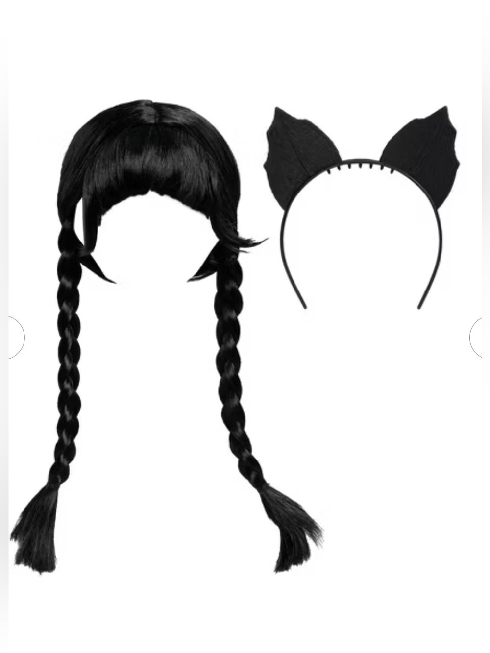 Wednesday Addams Wig with Cat Ears: TV Costume Wigs, Black pigtail braids NEW